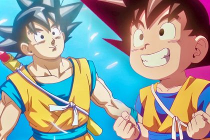 Kid Goku smiles at Adult Goku in Dragon Ball DAIMA